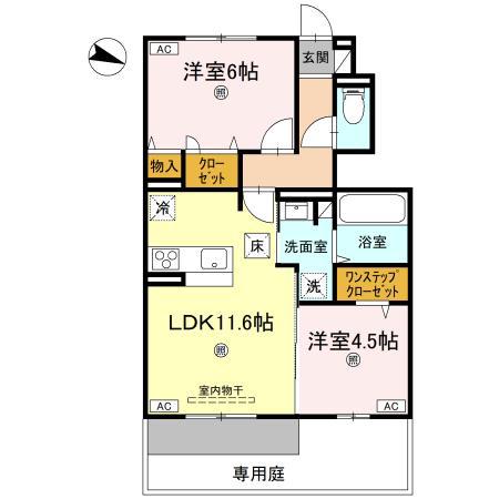 ラ・フルール(2LDK/1階)の間取り写真