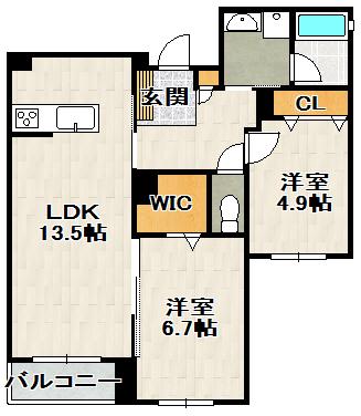 イースト VILLA 逆瀬川(2LDK/2階)の間取り写真