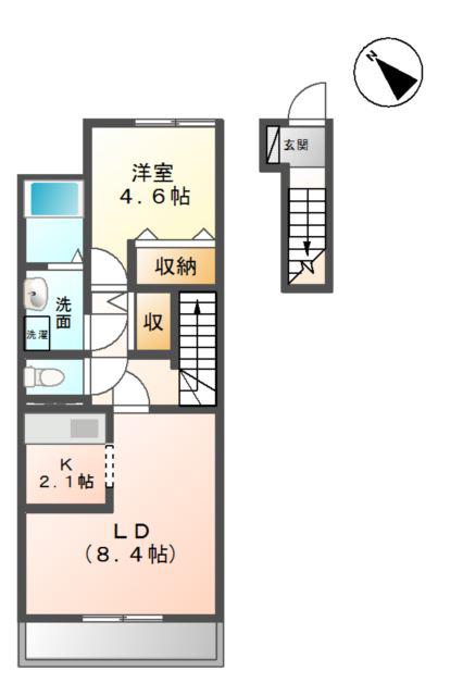 ティーフラット A棟(1LDK/2階)の間取り写真
