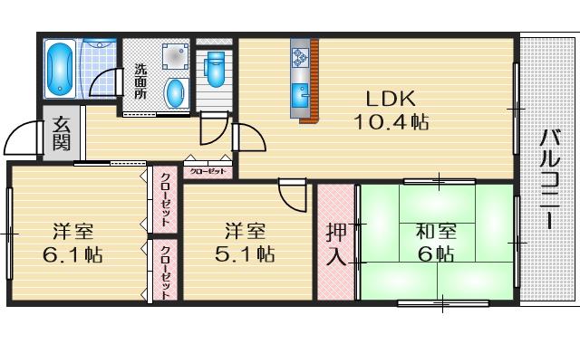 グレンエデン北谷(2SLDK/5階)の間取り写真