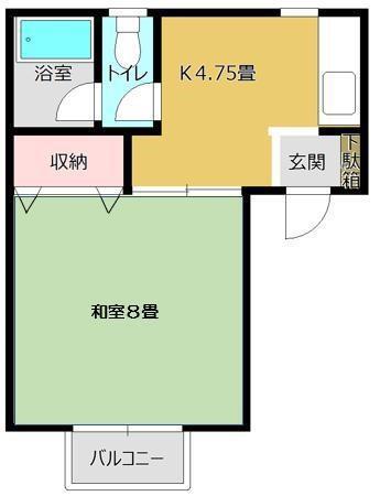 バウハウスKEI A(1DK/2階)の間取り写真