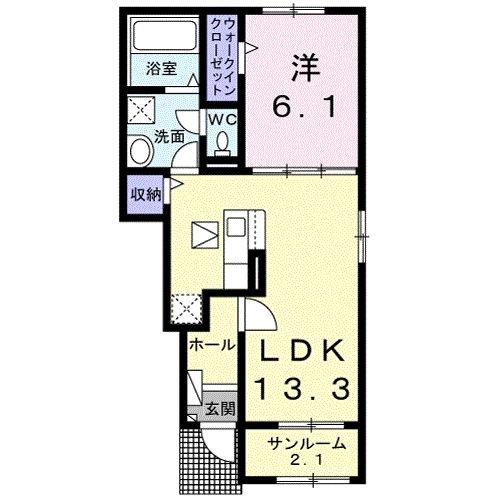 オーキッドテラスA棟(1LDK/1階)の間取り写真