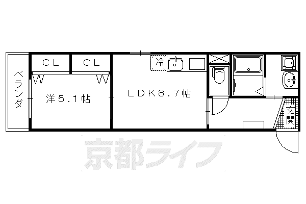 グランレブリー御所西II(1LDK/1階)の間取り写真