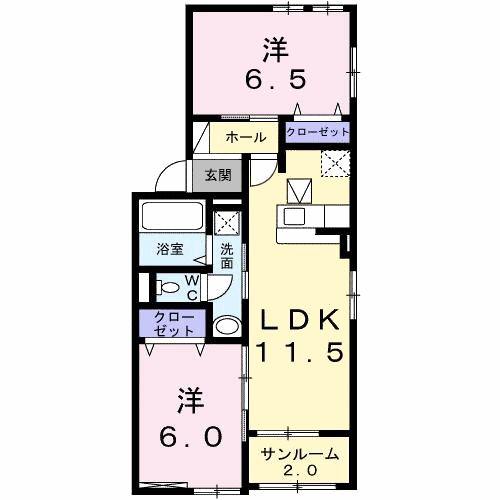 ルタン エム(2LDK/1階)の間取り写真
