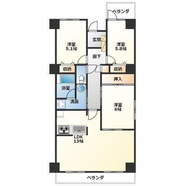 トワイエ福光東(3LDK/3階)の間取り写真