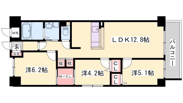 キャッスルコート岩端(3LDK/6階)の間取り写真