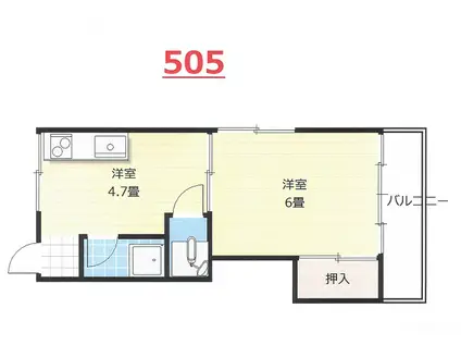 日月マンション(1DK/5階)の間取り写真