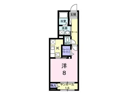 プラシード(1K/1階)の間取り写真