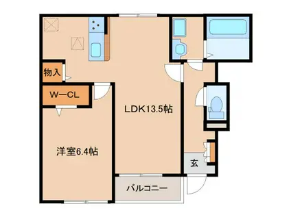 ファミーユタチバナ(1LDK/1階)の間取り写真