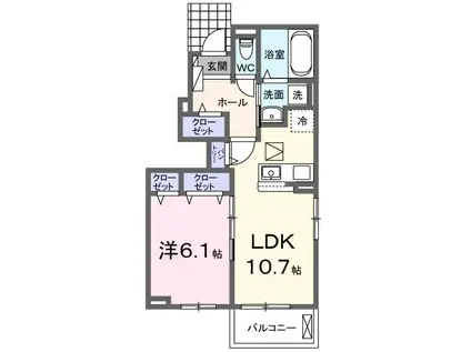 レインボーヒル・ハイツIII A(1LDK/1階)の間取り写真