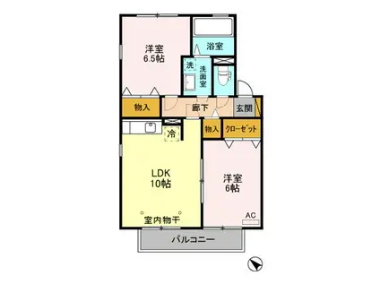 D-ROOM ロワール神鳥谷 A103(2LDK/1階)の間取り写真