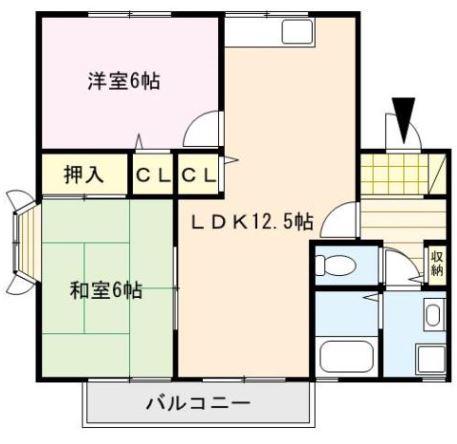 エステート津福(2LDK/2階)の間取り写真