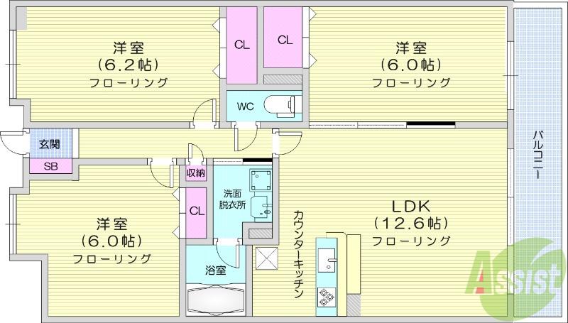 エレット長町(3LDK/12階)の間取り写真