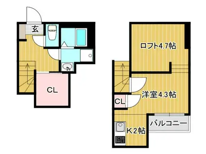 M.S FELIZ須屋(1K/2階)の間取り写真