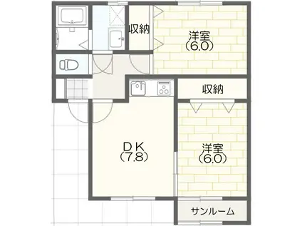ファミーユ松任D(2DK/1階)の間取り写真