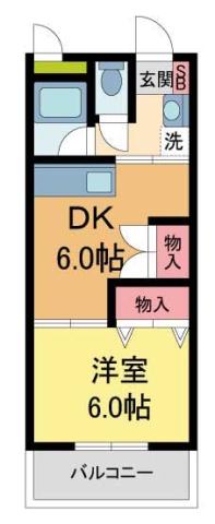 ハイツ木下(1DK/1階)の間取り写真