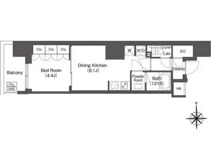 コンフォリア東新宿(1LDK/2階)の間取り写真