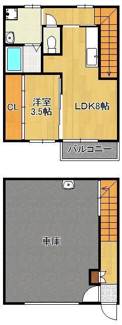 ギャラン中間 D棟(1LDK/1階)の間取り写真