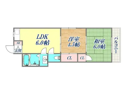東峰レジデンス(2DK/3階)の間取り写真