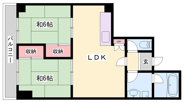 土山ヤングコーポ(2LDK/1階)の間取り写真