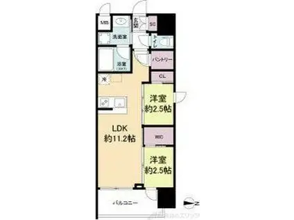 セレニテフラン梅田(2LDK/14階)の間取り写真