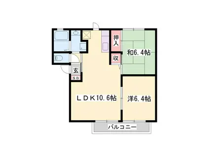 コスモスハイツB(2LDK/1階)の間取り写真