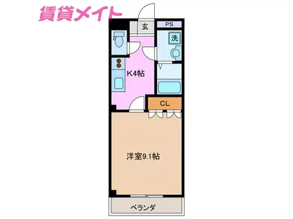 ウエルハウスII(1K/2階)の間取り写真