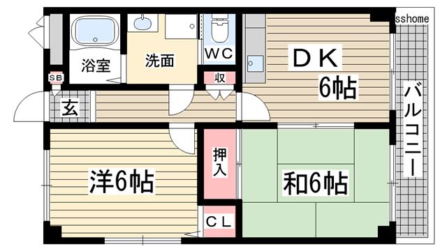 サンパレス六甲(2DK/1階)の間取り写真