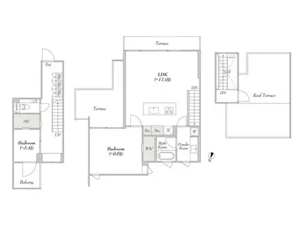 LUMIEC UN MEGURO ルミークアン目黒(2LDK/2階)の間取り写真
