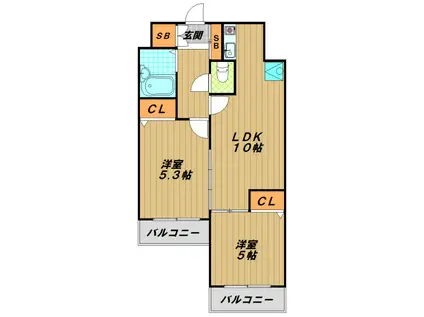 モダンアパートメント神戸新長田(2LDK/3階)の間取り写真