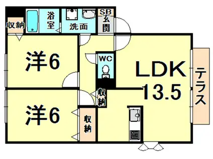 カーサアゼリアB(2LDK/1階)の間取り写真
