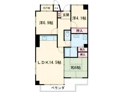 サニーヒル会瀬 2号館(3LDK/5階)の間取り写真