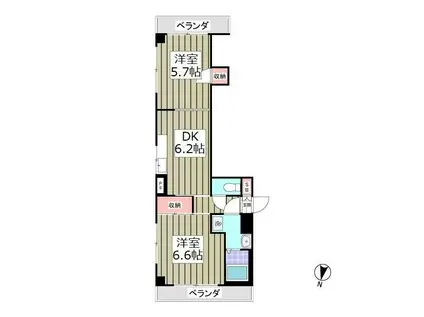 レイルビルII 旧パークサイド横山(2DK/3階)の間取り写真
