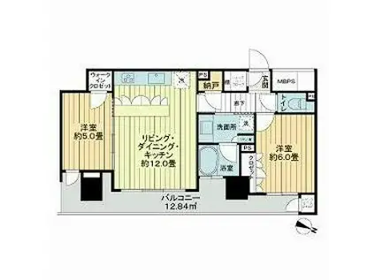 ライオンズタワー勾当台通(2LDK/15階)の間取り写真