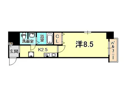 ダイドーメゾン神戸元町(1K/2階)の間取り写真