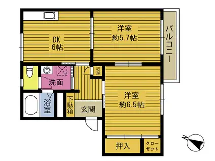 サンフォーレス中野 E棟(2DK/2階)の間取り写真