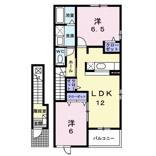 ラルジュグリーンD(2LDK/2階)の間取り写真