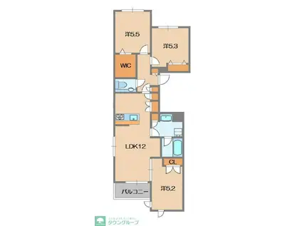 ヴィラ ルミエールII(3LDK/3階)の間取り写真