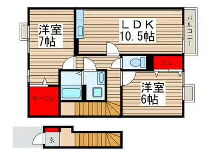グランコートJA(2LDK/2階)の間取り写真