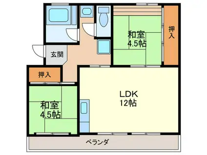 ヒルズ西大谷(2LDK/3階)の間取り写真