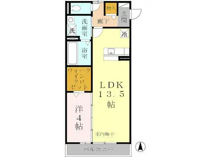 イーストライン(1LDK/2階)の間取り写真