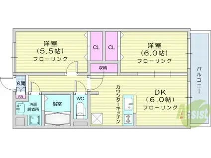 沖野マンションII(2DK/4階)の間取り写真