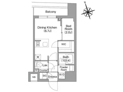 コンフォリア・リヴ八丁堀(1DK/2階)の間取り写真