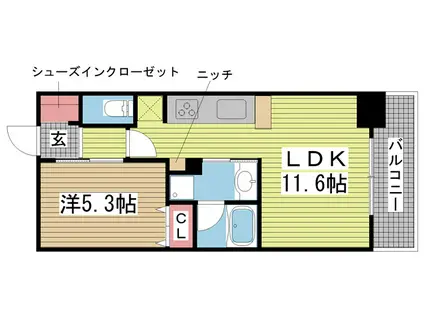 ワコーレ神戸北野 ザ・テラス(1LDK/3階)の間取り写真