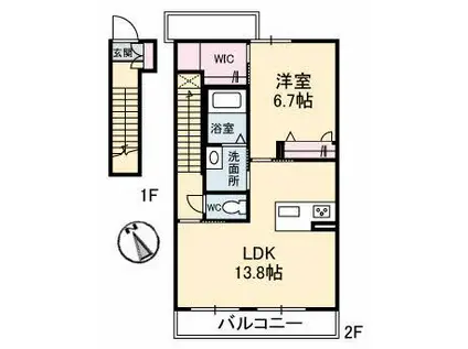 カーサ大町II(1LDK/2階)の間取り写真