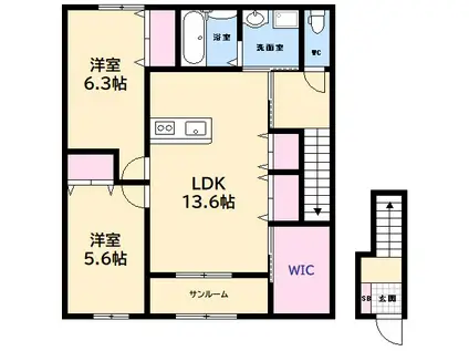 友田アパート(2LDK/2階)の間取り写真