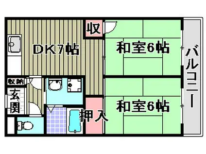 共立マンション小松里(2DK/2階)の間取り写真