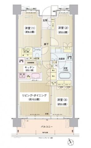 パークホームズ清澄白河(3LDK/3階)の間取り写真