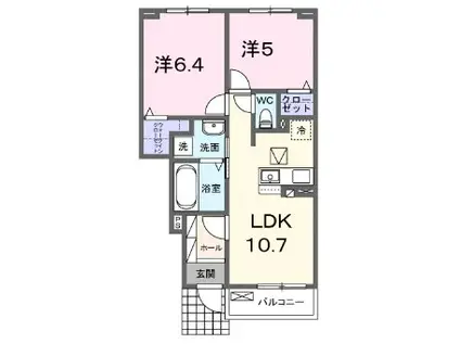 ウェルシュガーデンII(2LDK/1階)の間取り写真