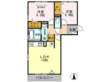 ヴィラクエンティ(2LDK/2階)の間取り写真